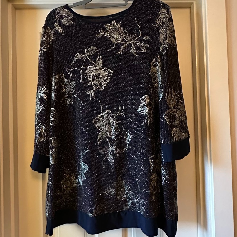 Sparkly Navy Blue With Silver and Gold Lurex Tunic Top